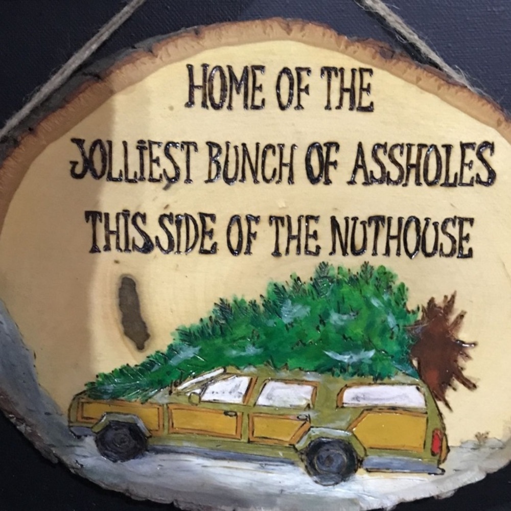 Christmas vacation inspired burned wooden ‘wreath insert’
